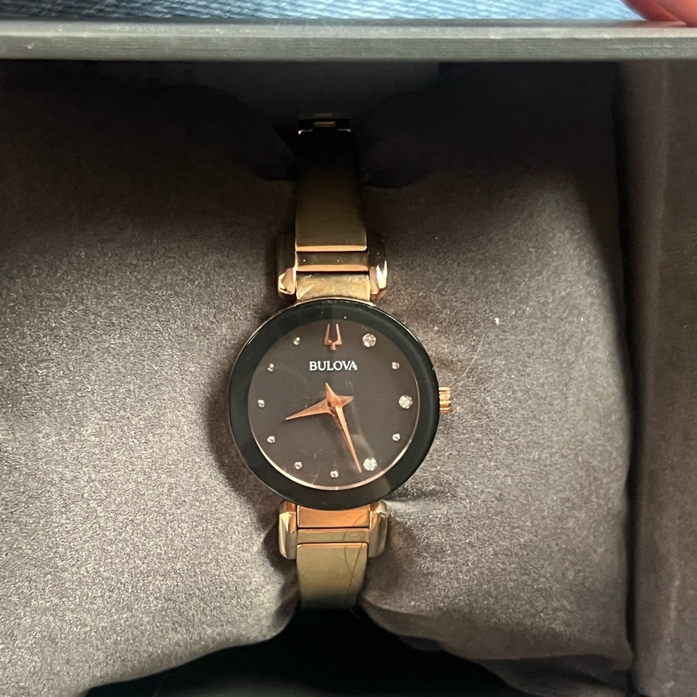 Bulova Rose Gold Watch with Black Dial